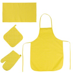 Набор для кухни  Ассорти  4 предмета (рукавичка-прихватка 30х17, прихватка 18х18, полотенце 35х60, фартук 55х72), рогожка, 100 % хлопок,  Горошек желтый