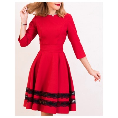 00409 Платье красное с черным кружевом