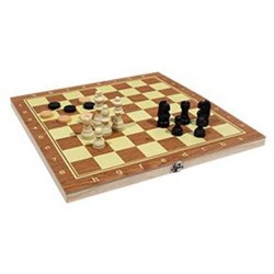 Настольная Игра Шахматы, шашки (2в1, поле 24см, дерево, пластик) P00037, (Рыжий кот)