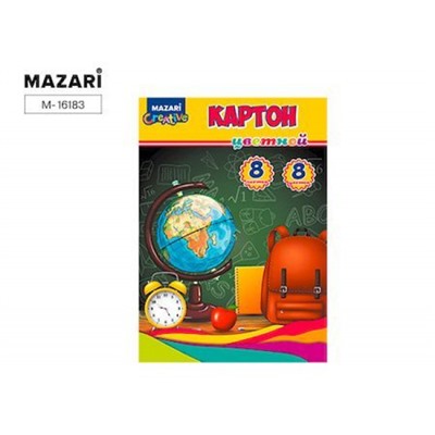 Набор цветного картона мелованного А4  8л 8цв 240гр./м2 в папке M-16183 Mazari