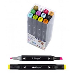 Набор  12 скетч маркеров перманентных 1-6 мм, двусторонние, базовые цвета AL7238 Alingar