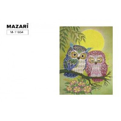 Алмазная мозаика по номерам с мольбертом 21х25 см "Совы" Частичная выкладка M-11854 Mazari