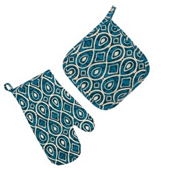 Набор для кухни 2 предмета  Радушная хозяйка (Традиция)  (рукавичка-прихватка, прихватка),  Орнамент синий