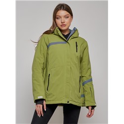 Горнолыжная куртка женская зимняя большого размера цвета хаки 3382Kh