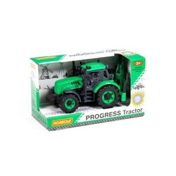 Трактор Экскаватор Прогресс (инерционный, зеленый, пластик, в коробке, от 3 лет) 91536, (Полесье)