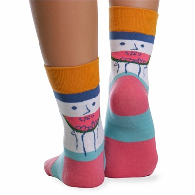 Носки хлопковые с оригинальным принтом " Super socks LTB-205 " бирюзовые р:37-43