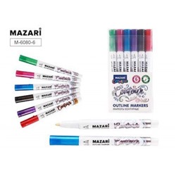 Набор маркеров-красок с контуром CONTOUR 6 цв. (1 зол.+5 серебр.) 1-2мм M-6080-6 Mazari