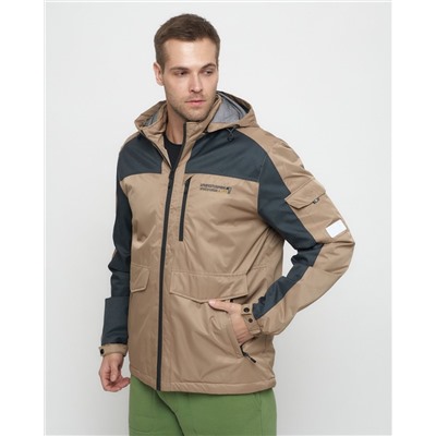 Куртка спортивная мужская с капюшоном бежевого цвета 8816B