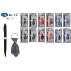Подарочный набор мужской: брелок в виде галстука (материал атлас)+ручка с поворотным механизмом МС-6195 Basir
