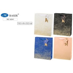 Пакет бумажный 19,5х8х23,5 см "FOR YOU" плотный, цветной с золотым напылением ассорти МС-6041 Basir