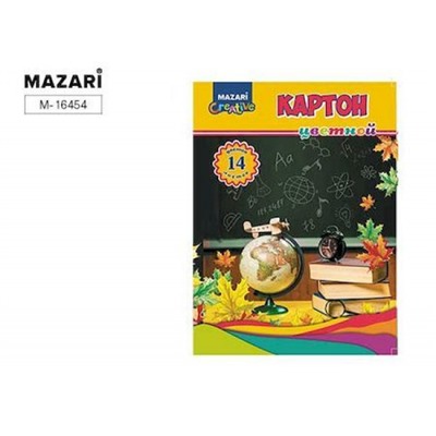 Набор цветного картона А4 14л 14цв в папке M-16454 Mazari