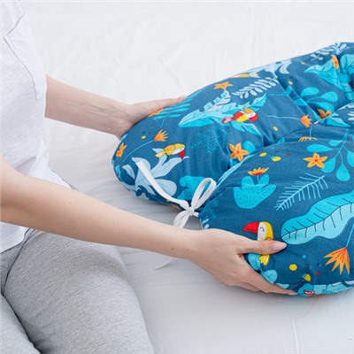 Подушка  Бумеранг  для беремен.  MamaRelax  35х155  Тропические птички синий