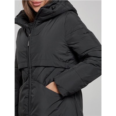 Пальто утепленное молодежное зимнее женское черного цвета 52356Ch