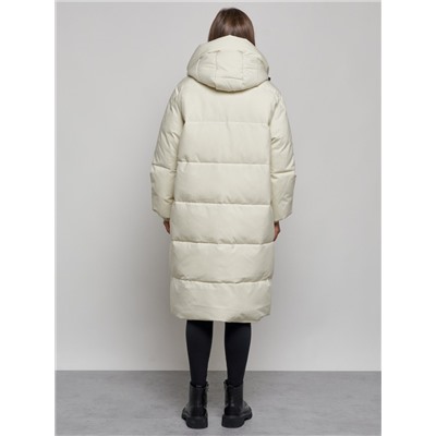 Пальто утепленное молодежное зимнее женское бежевого цвета 52391B