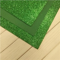 Глиттерный фоамиран, 20х30 см, толщина 2 мм, цвет зеленый травяной, 1 шт.