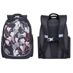 Рюкзак школьный RG-067-2/1 "Цветы" серый 30х39х20 см GRIZZLY {Китай}