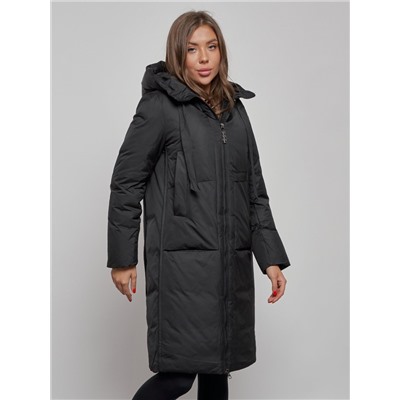 Пальто утепленное молодежное зимнее женское черного цвета 52359Ch