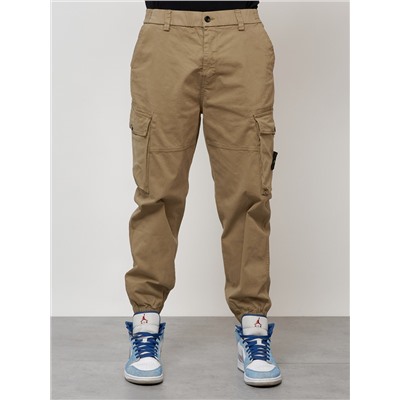 Джинсы карго мужские с накладными карманами бежевого цвета 2426B