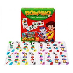 Настольная Игра Домино. Для малышей (+пазлы 18 дет., в коробке, от 3 лет) ИН-6755, (Рыжий кот)