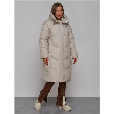 Пальто утепленное молодежное зимнее женское светло-серого цвета 52326SS
