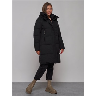 Пальто утепленное молодежное зимнее женское черного цвета 52322Ch