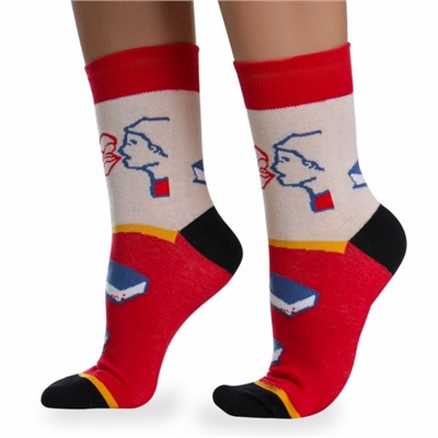 Носки хлопковые с оригинальным принтом " Super socks LTB-205 " красные р:37-43