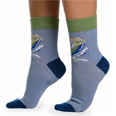 Носки хлопковые с оригинальным принтом " Super socks LTB-205 " серо-голубые р:37-43