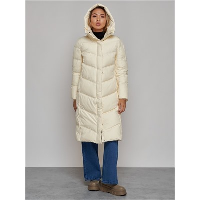 Пальто утепленное молодежное зимнее женское светло-бежевого цвета 52325SB