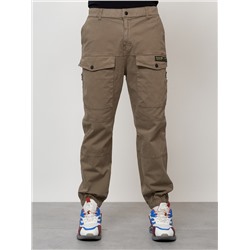Джинсы карго мужские с накладными карманами бежевого цвета 2417B