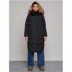 Пальто утепленное молодежное зимнее женское черного цвета 52355Ch