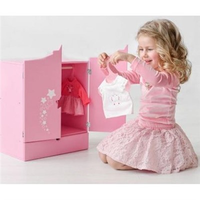 Diamond Star Мебель для кукол. Шкаф (розовый, с дизайнерским звездным принтом, 43*46*6см, дерево, в коробке) 74219, (ООО ПК "Лидер")