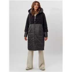 Пальто утепленное женское зимние темно-серого цвета 11210TC