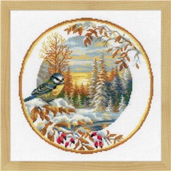 Частичная вышивка «Риолис»  1692 "Тарелка с синицей"