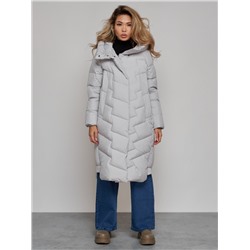 Пальто утепленное молодежное зимнее женское светло-серого цвета 52355SS