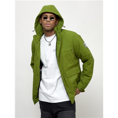 Куртка спортивная мужская весенняя с капюшоном зеленого цвета 88028Z