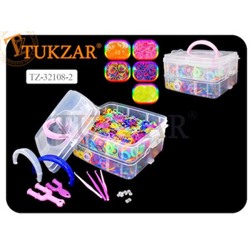 Цветные резиночки для плетения 5000 резинок, + рючки,S-клипсы,рогатки, в пластиковом контейнере 2 яруса TZ-32108-2 Tukzar