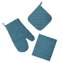 Набор для кухни 3 предмета  Радушная хозяйка (Традиция)  (рукавичка-прихватка, прихватка, декор.полотенце)  Ромбы синий