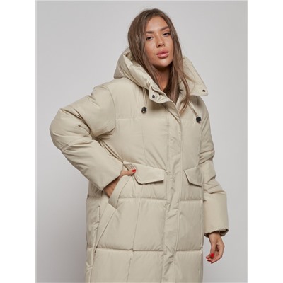 Пальто утепленное молодежное зимнее женское светло-бежевого цвета 52396SB