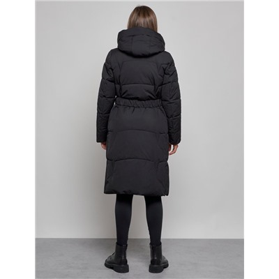 Пальто утепленное молодежное зимнее женское черного цвета 52332Ch