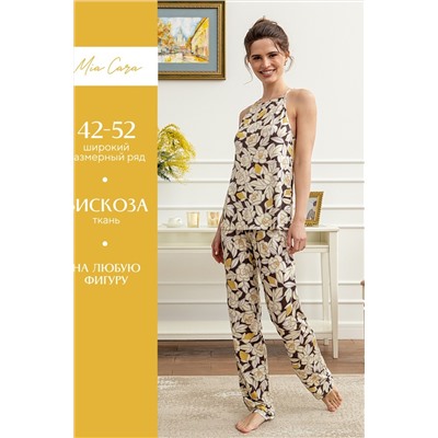Комплект женский майка (топ), брюки Mia Cara SS23WJ318 Blanc Manger цветы