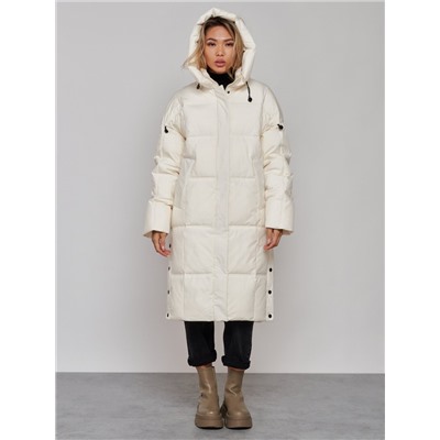 Пальто утепленное молодежное зимнее женское светло-бежевого цвета 52392SB