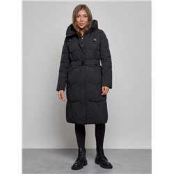 Пальто утепленное молодежное зимнее женское черного цвета 52332Ch