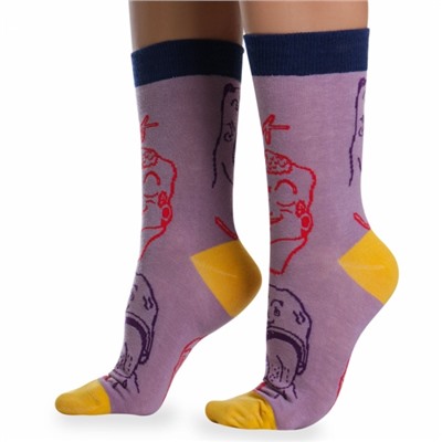 Носки хлопковые с ярким принтом " Super socks LTB-208 " сиреневые р:37-43