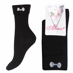 Носки хлопковые с отворотом и декоративным бантиком " Alina 18NO.B52 " чёрные р:37-41