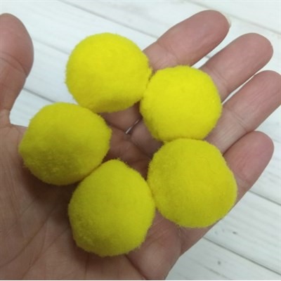 Помпоны синтетические, диаметр 3 см, цвет лимонный, 5 шт.