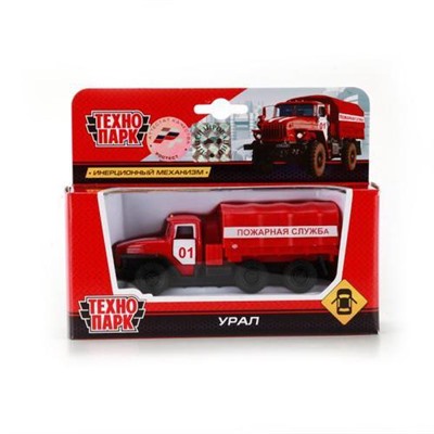 Модель Инерционная Технопарк УРАЛ Пожарная с тентом (12см, металл, открываются двери, в коробке) SB-15-35-T11-WB, (Shantou City Daxiang Plastic Toy Products Co., Ltd)