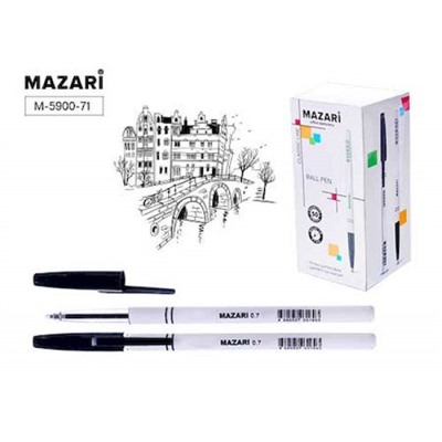 Ручка шариковая черная 0.7мм, корпус пластиковый белый M-5900-71 Mazari