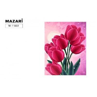 Алмазная мозаика по номерам с мольбертом 21х25 см "Тюльпаны"  Частичная выкладка M-11853 Mazari
