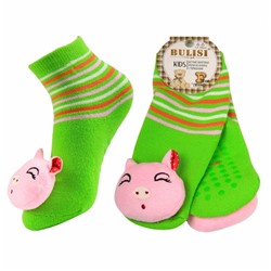 Махровые носки с тормозами и 3D игрушкой " BULISI NO.F20 " зелёные р:4-6лет (17-19см)
