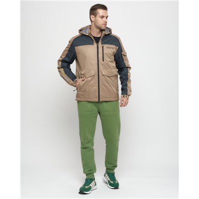Куртка спортивная мужская с капюшоном бежевого цвета 8816B